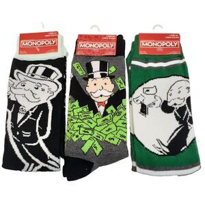 Hasbro Monopoly Man Money Classic Board Game Men Novelty Socks 3 Pair 6-12 NWT